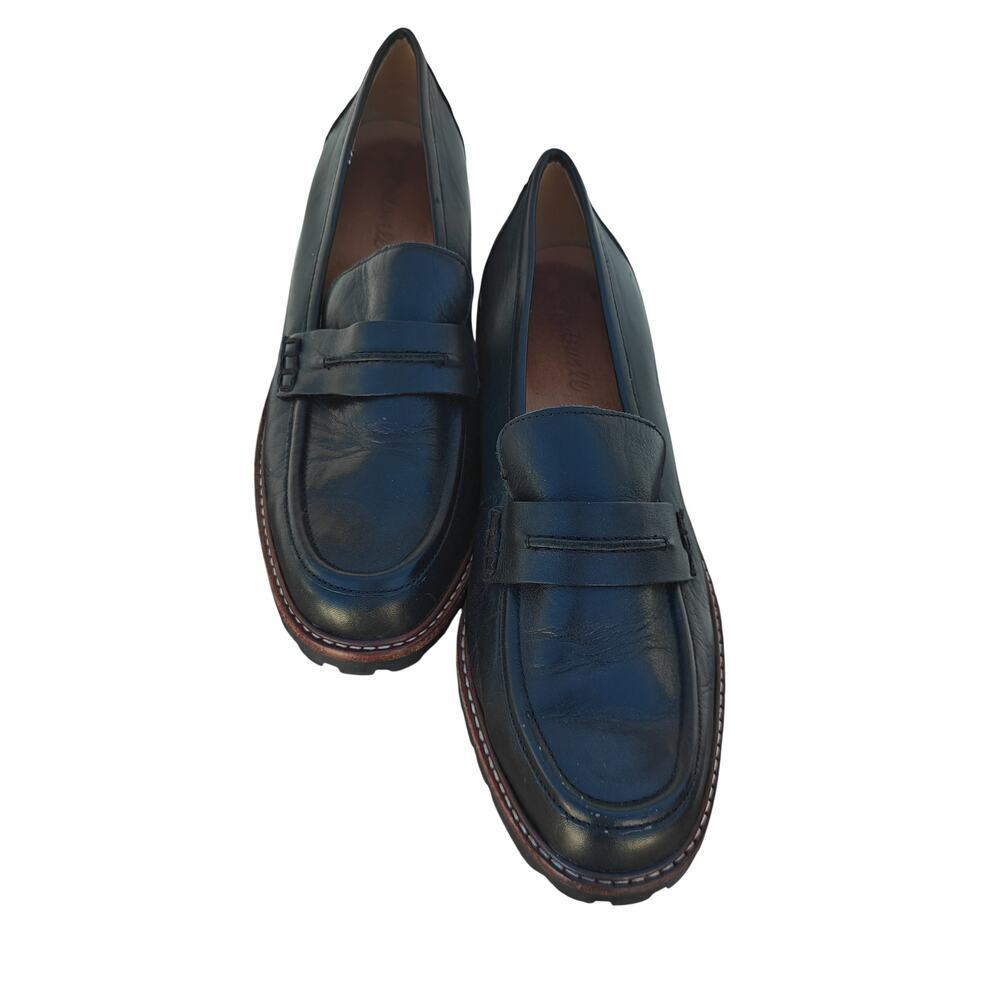 Madewell Black Leather Lug Sole Penny Loafers Size 9 - Picture 2 of 7